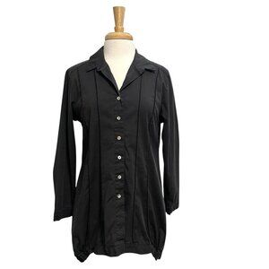 Comfy USA Exposed Seam Cinched Hem Button Front Tunic Top Black size Medium